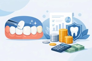 Dental veneers and money illustrating the cost of cosmetic dental treatments.